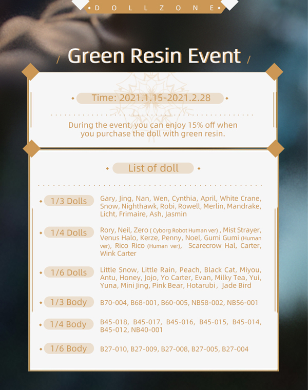 doll zone 2021 winter green resin event